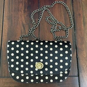 Anthropologie calf hair small slim polka dot crossbody bag